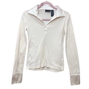 Vintage DKNY Jeans Y2K‎ Shirt Satin collar Size Small Cream White